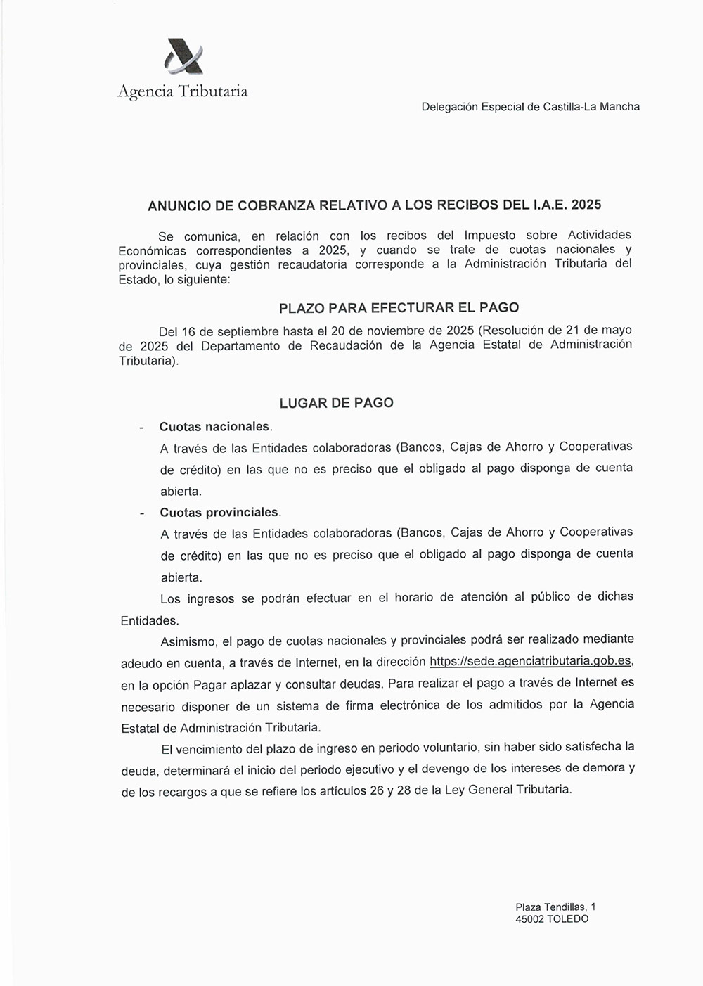 anuncio cobranza del IAE